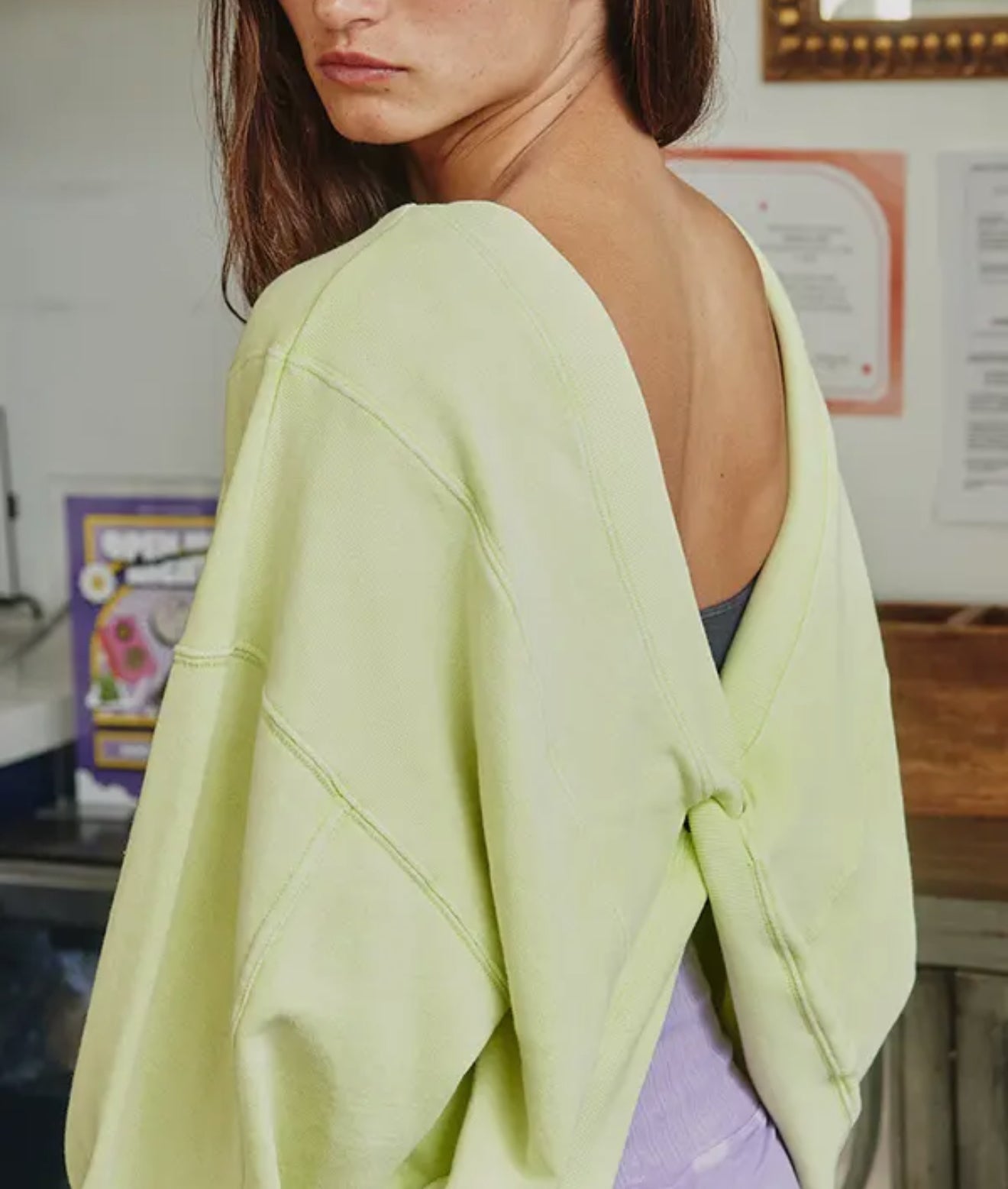 Lime knot back pullover