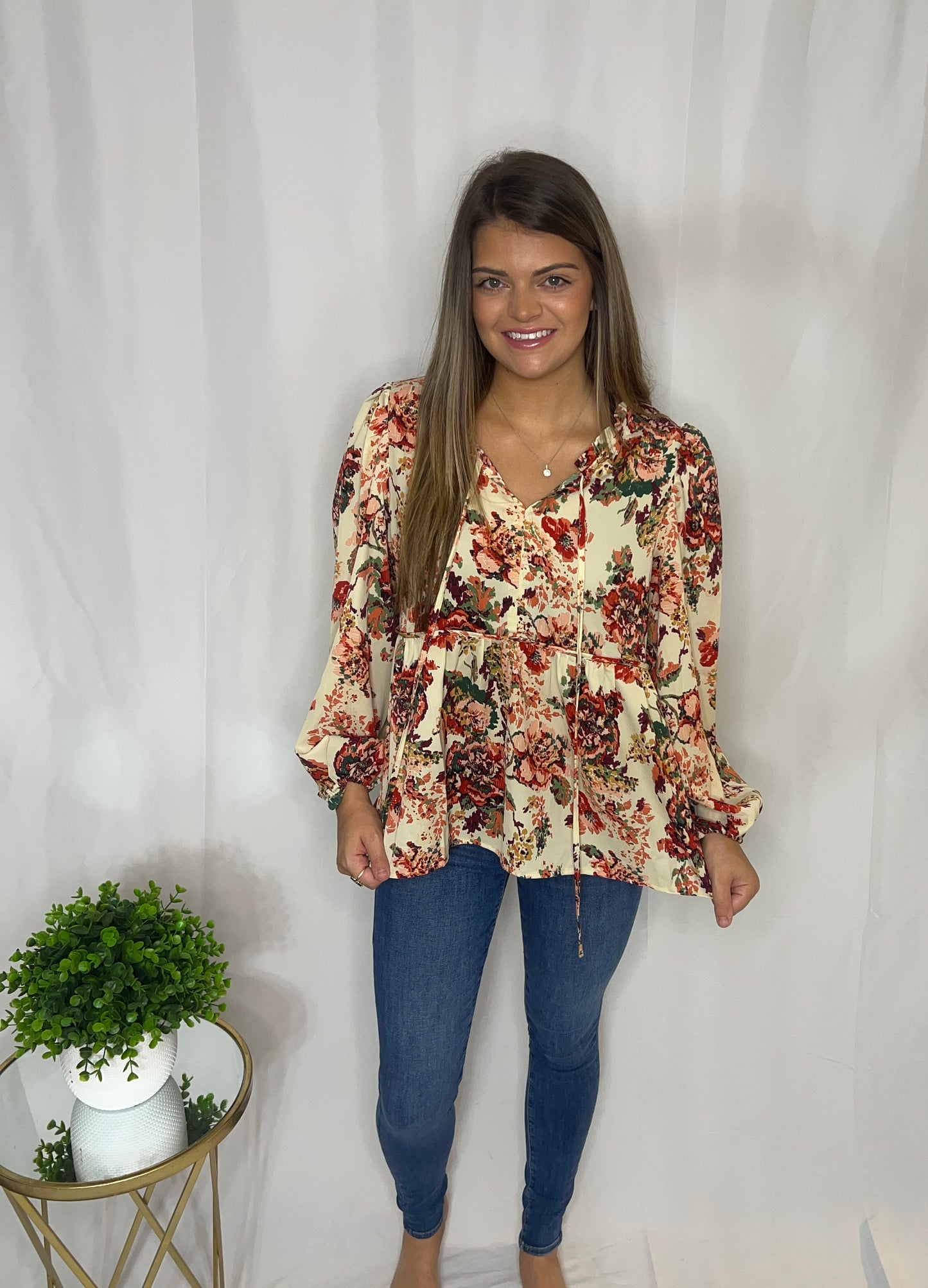 Flower print long sleeve top