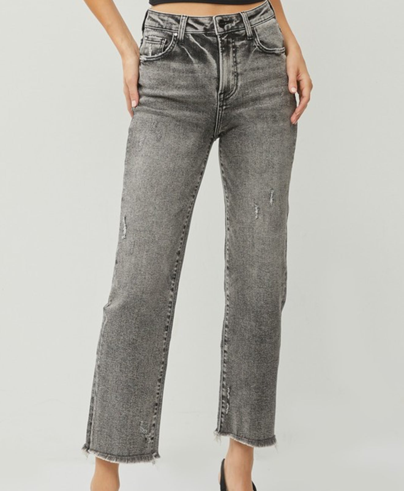 High Rise cropped straight risen jeans