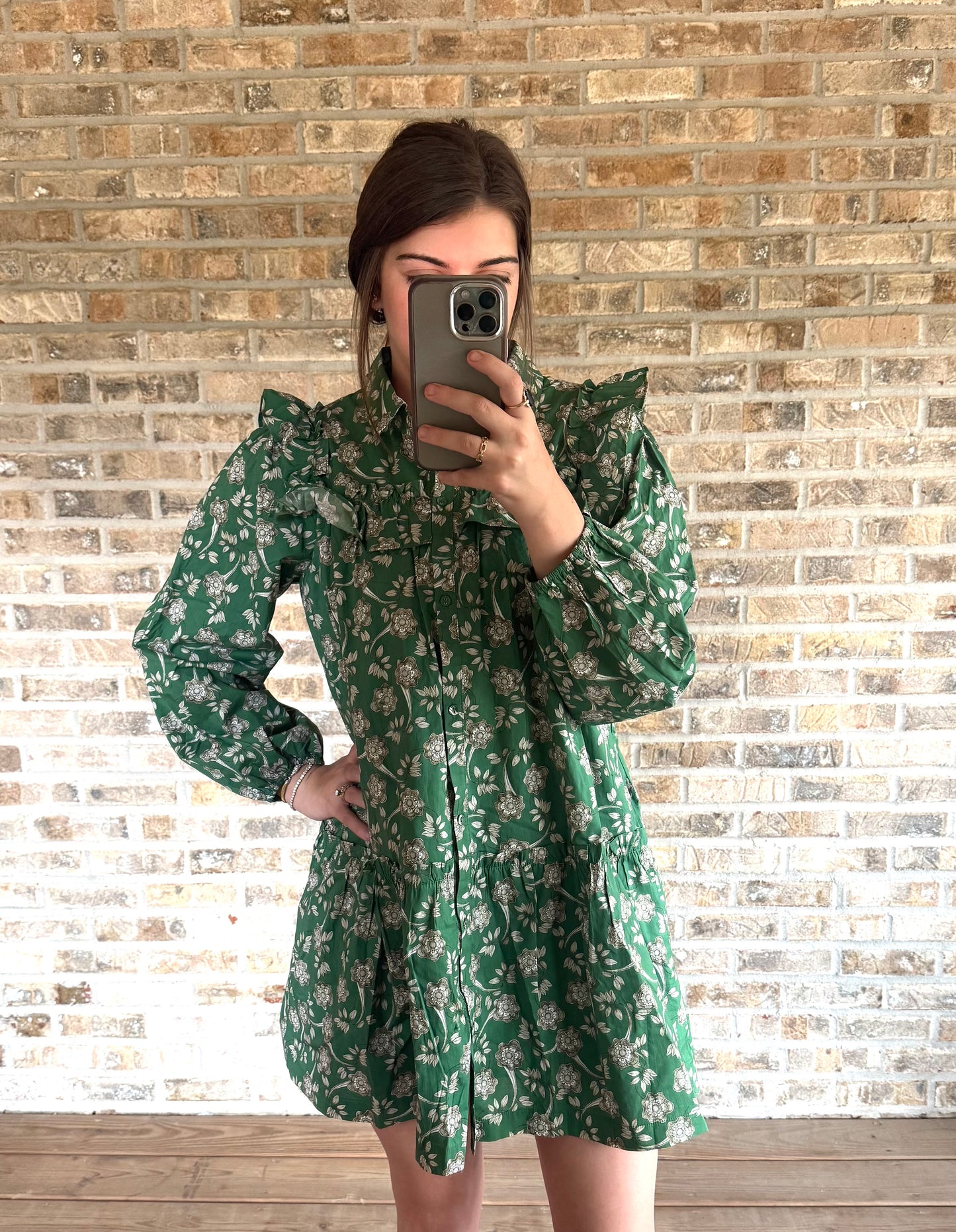 Ruffle Trim Button Down Dress