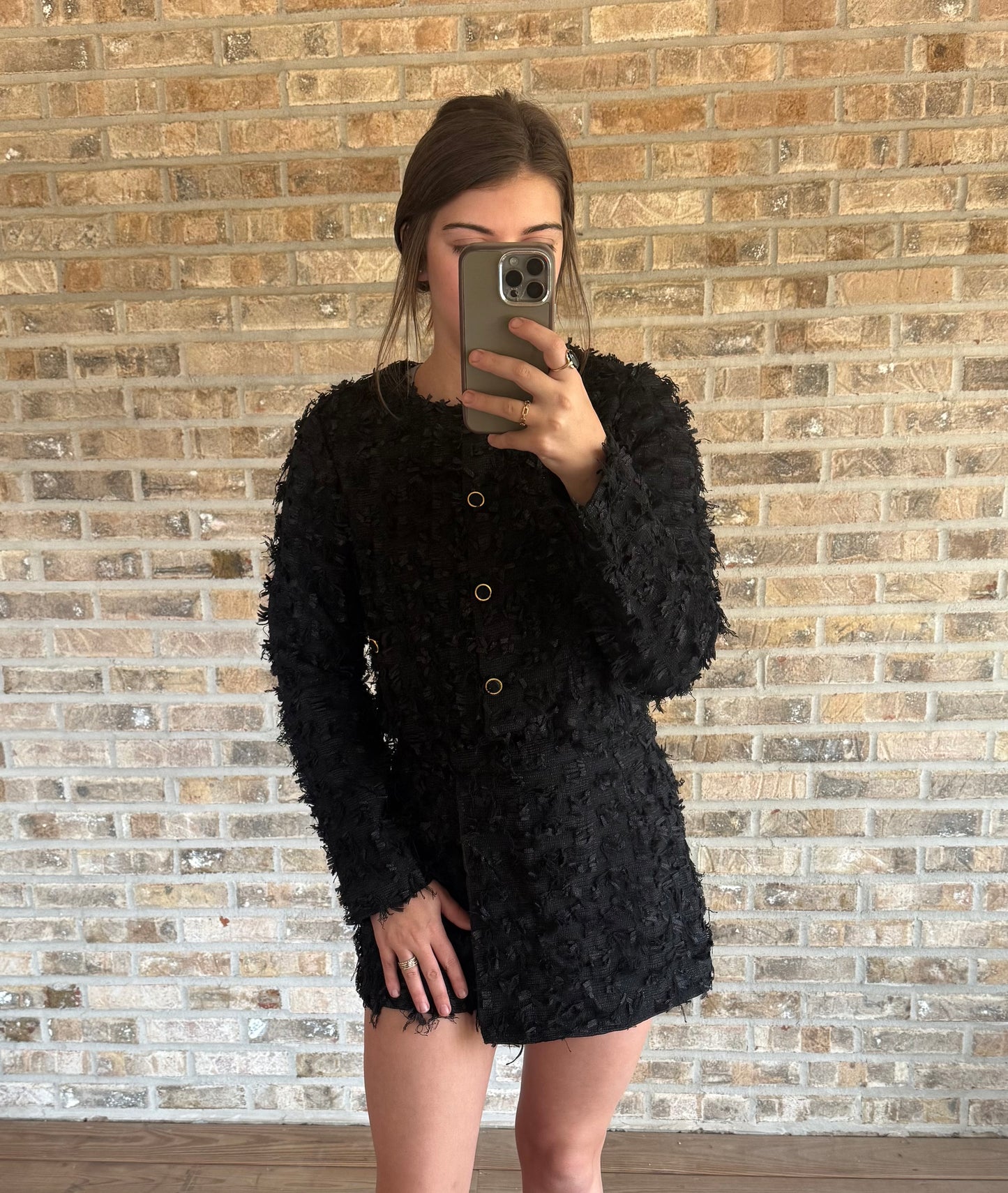 Textured Jacket And Skort Set