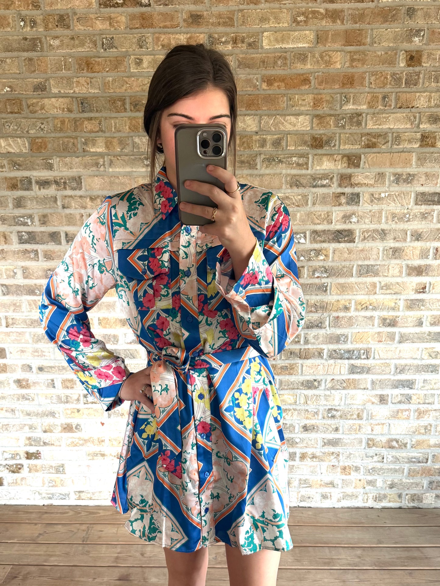 Scarf Print Shirt Dress