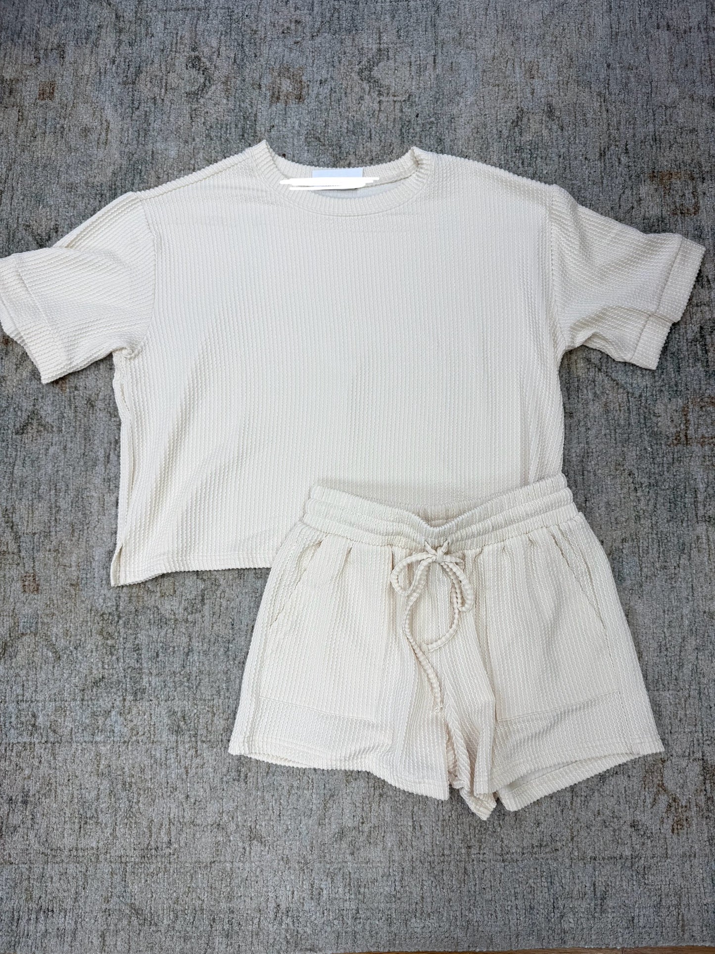 Cream ribbed set