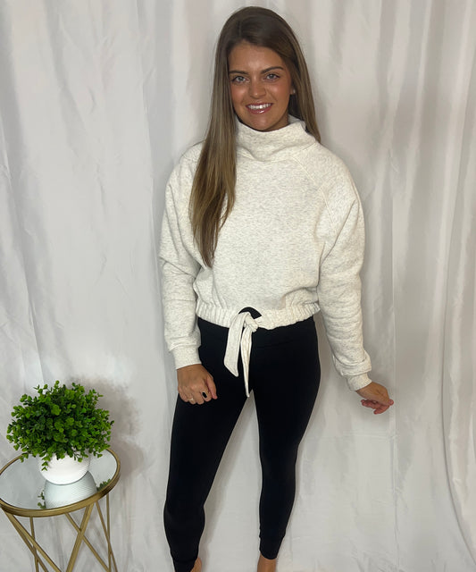 Funnel neck tie front sweater