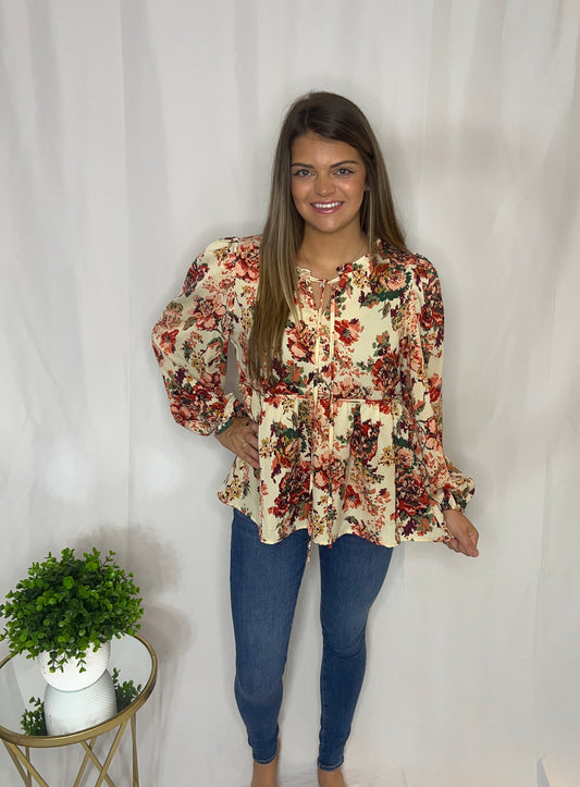 Flower print long sleeve top