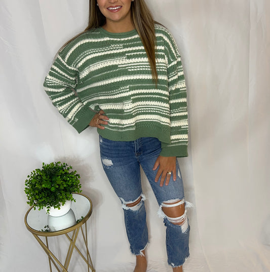 Cable stripe loose fit sweater