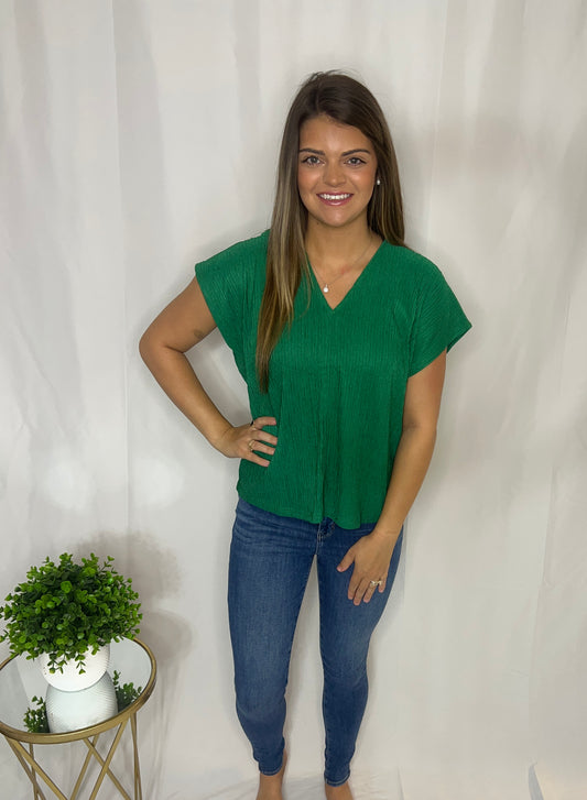 Green ￼detail V-neck top