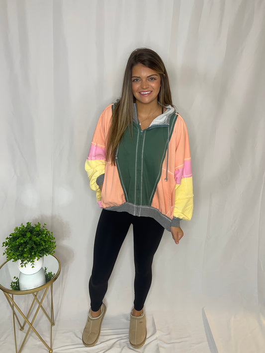 Vintage jade/pink zip up hoodie