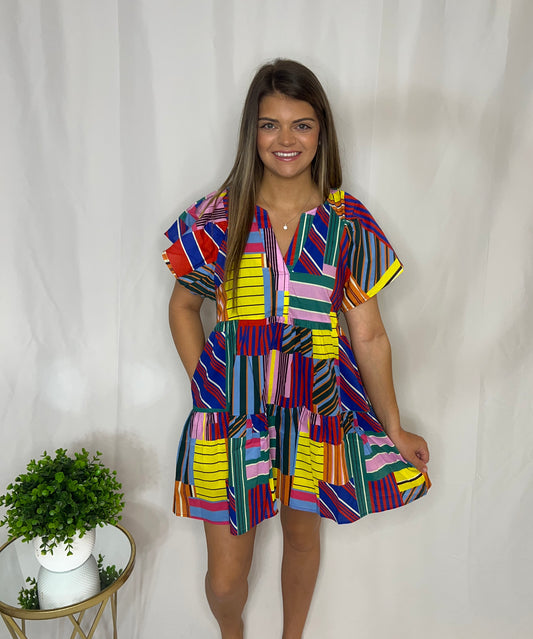 Color block dress with pockets