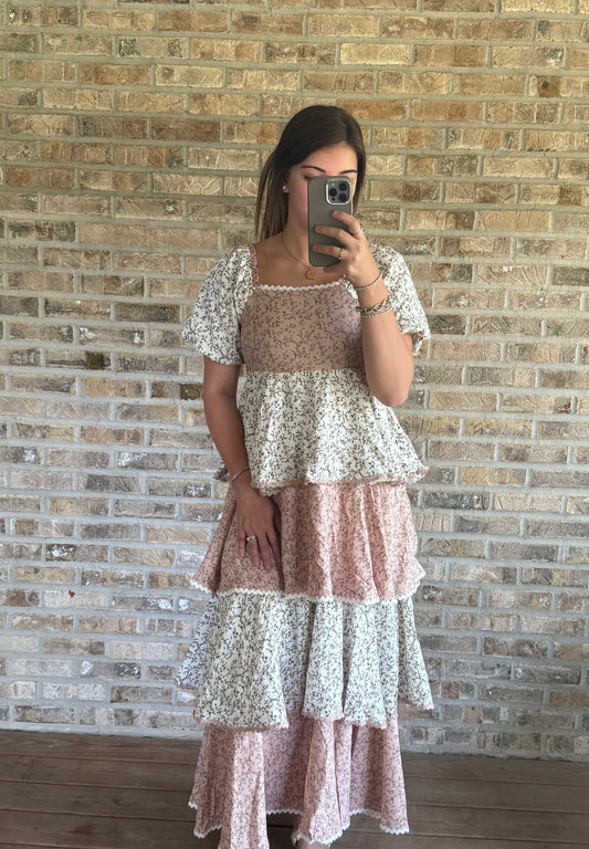 flower print ruffle tiered dress