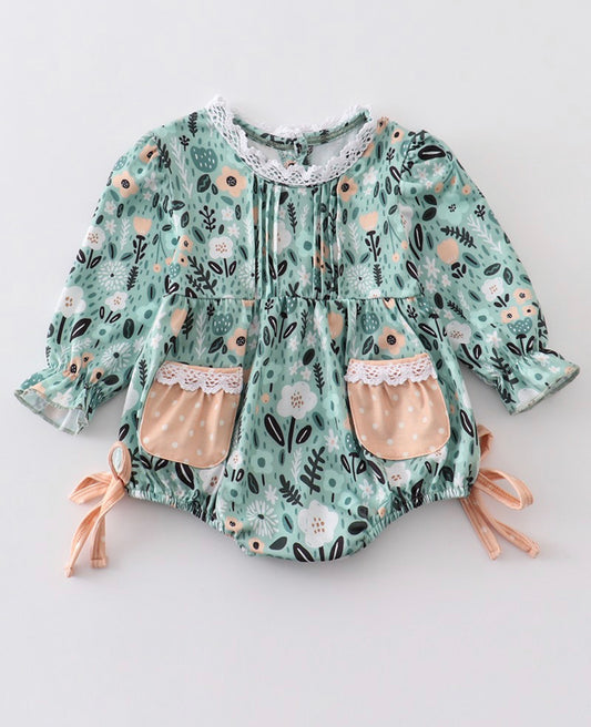 Green floral print baby bubble